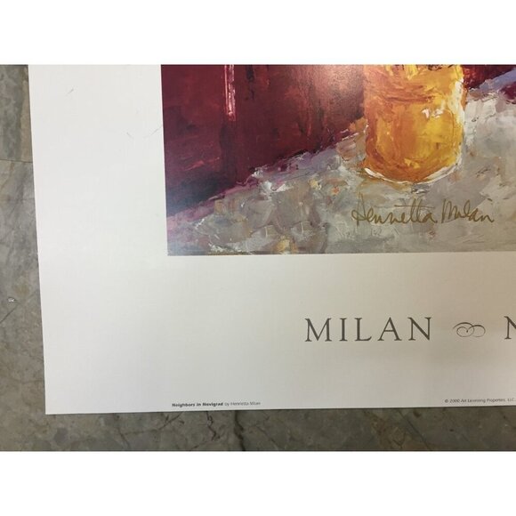 16"x20" Signed Print NEIGHBORS IN NOVIGRAD Texas Impressionist Henrietta Milan - Picture 2 of 3